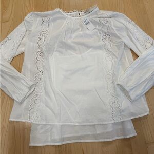 LOFT White Lace-Trim Peasant Blouse